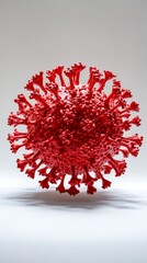Red virus cell floating on white background representing coronavirus