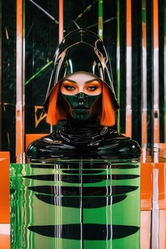 Witch, art, 🫥👑🪷 photography, ☀️ 🪡inspired, &ldquo;&rdquo;, 🫀🧠 👁️, hi-fi ⛓️, chrome , ⏳, grand futuristic, shades of orange black and green