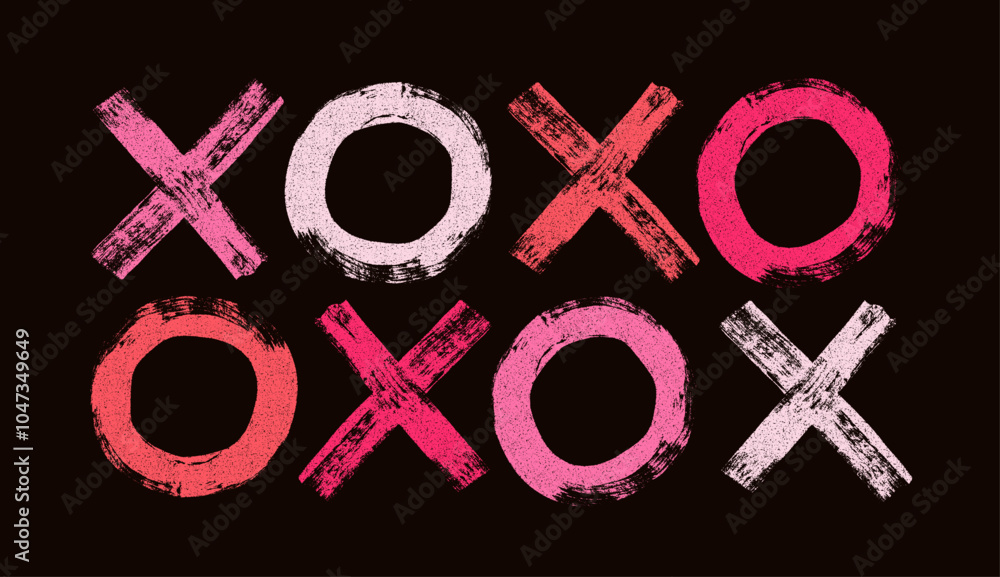 Poster colorful xo pattern. abstract red and pink template background with various circles and crosses for 
