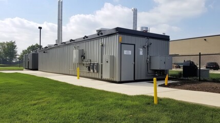 Obraz premium Federal government facility generator with secure housing and emergency protocols