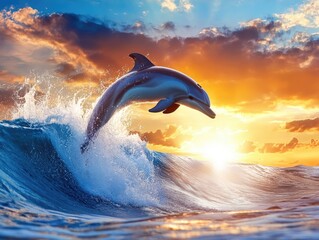 dolphin jumping at sunset © Wallpaper