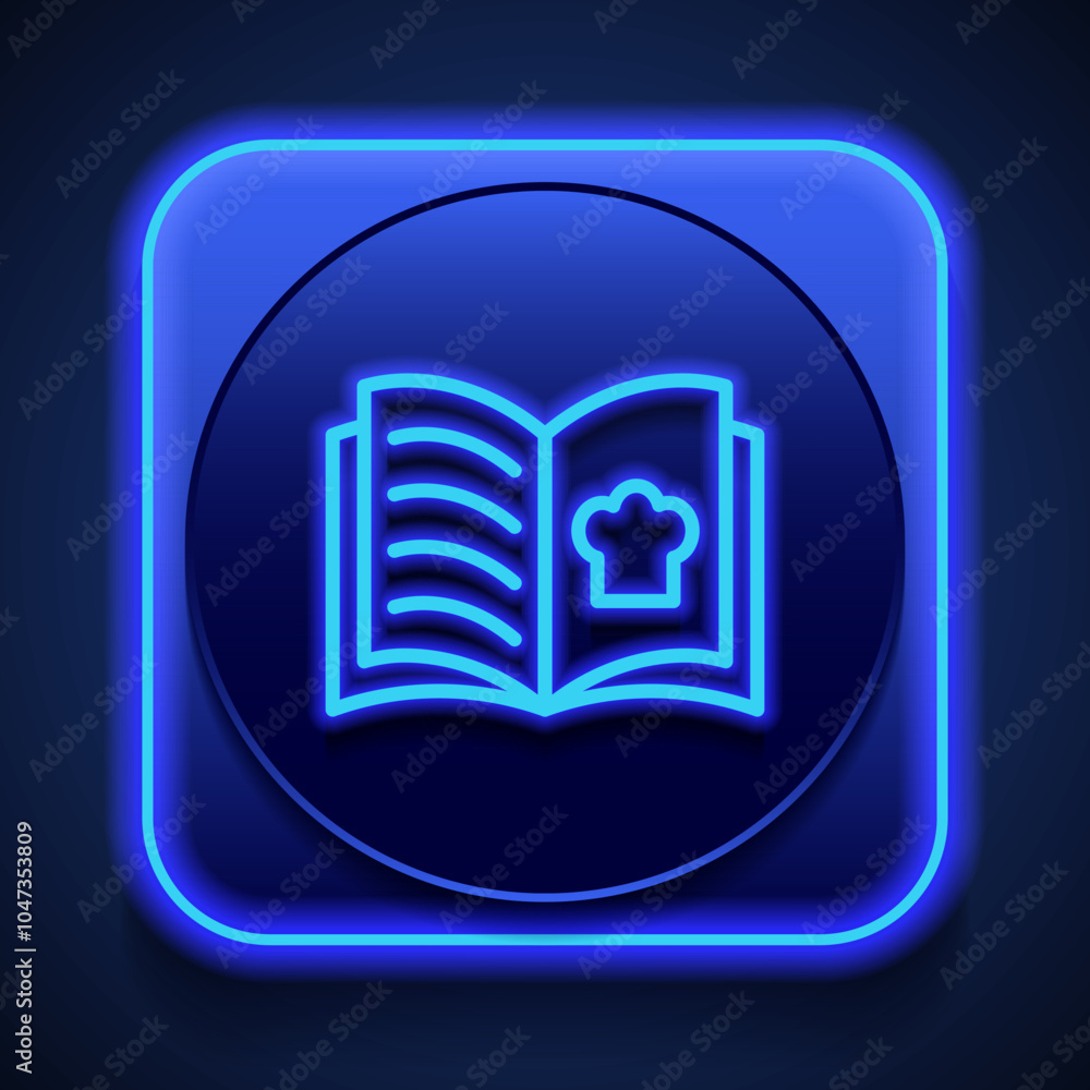Poster cookbook logo simple icon vector. flat design. blue neon style on button. with shadow