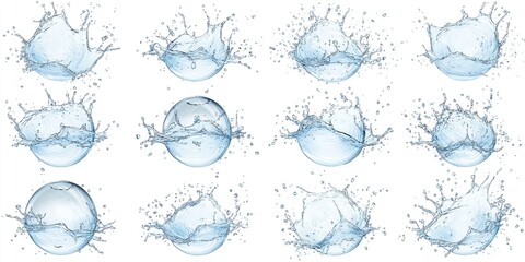 Fototapeta premium Water droplets exploding in a series of blue splashes