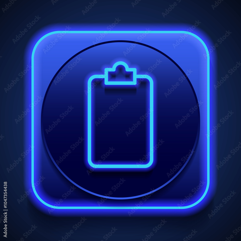 Poster clipboard, empty simple icon vector. flat design. blue neon style on button. with shadow