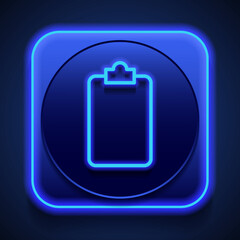 Clipboard, empty simple icon vector. Flat design. Blue neon style on button. With shadow