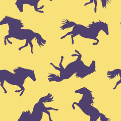 Abstract Hand Drawing Trend Colors Running Horses Seamless Vector Pattern Isolated Background