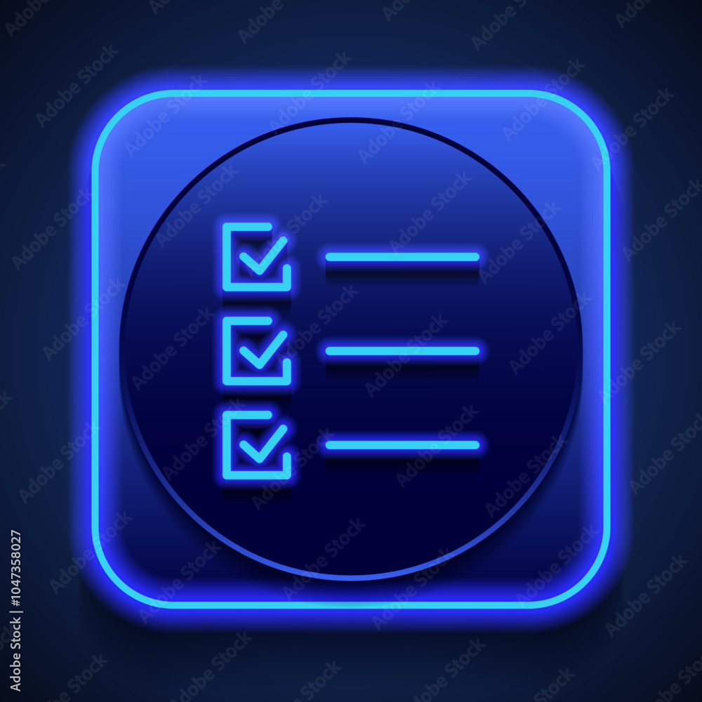 Poster checklist simple icon vector. flat design. blue neon style on button. with shadow