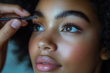 Obraz premium Beautician applying mascara on eyebrows of young woman