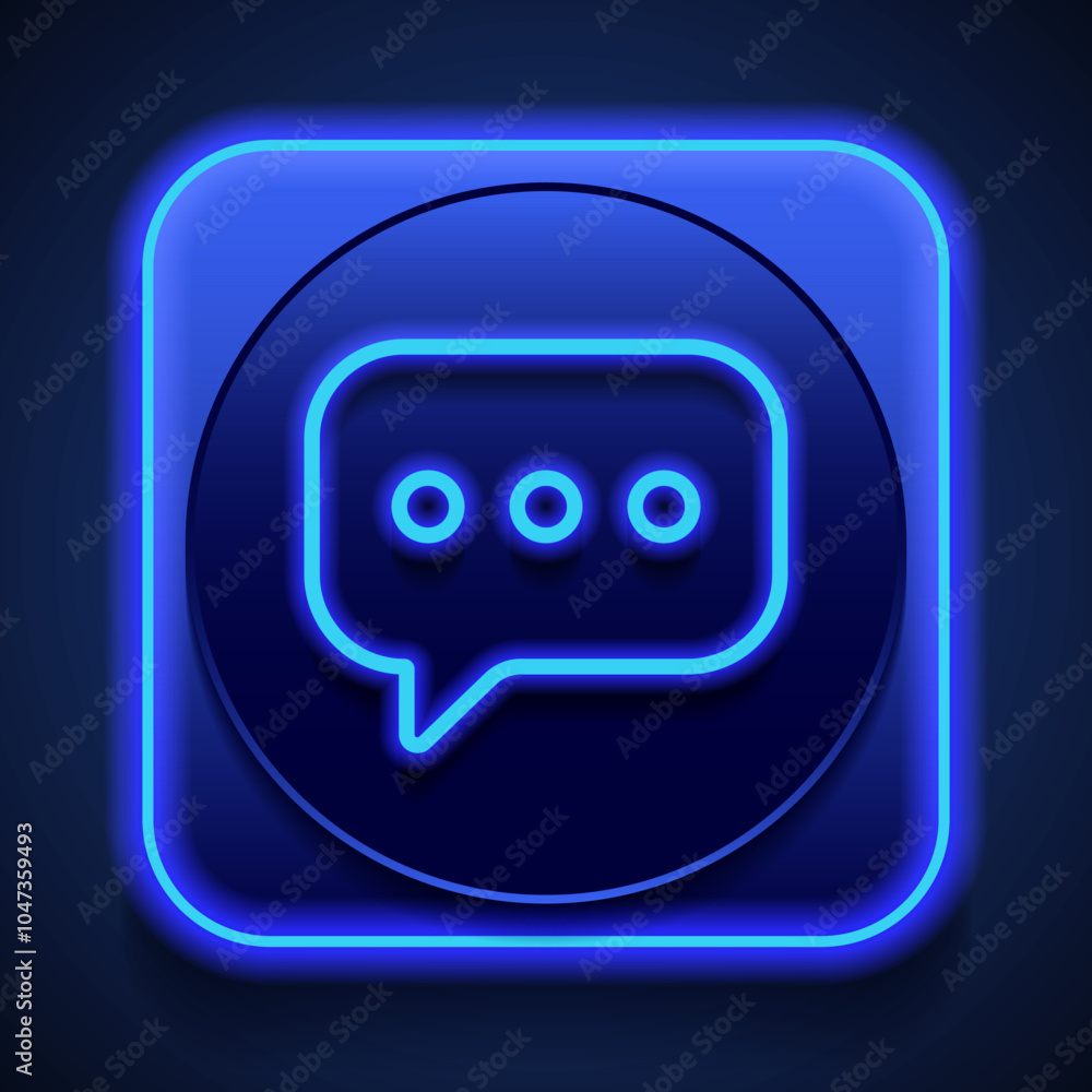 Poster chat, message logo simple icon vector. flat design. blue neon style on button. with shadow