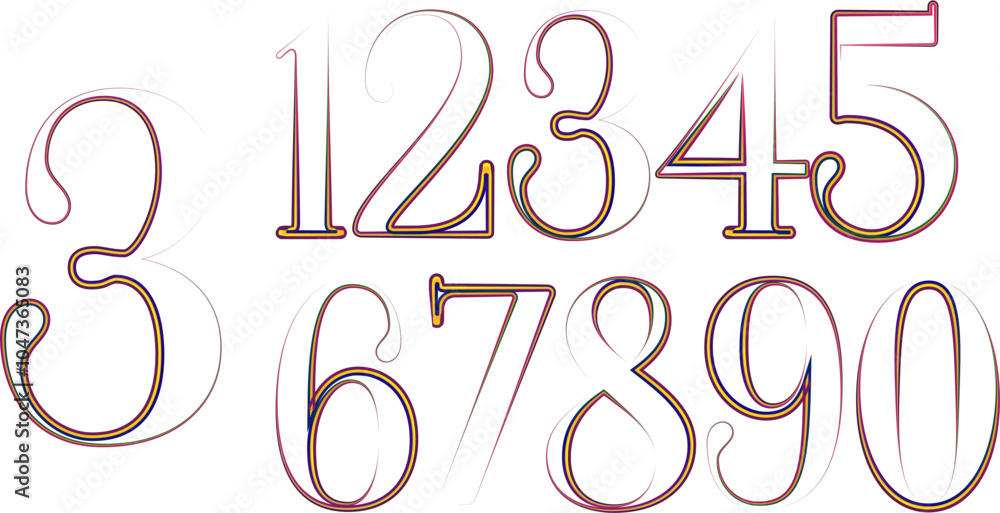 Poster set numbers, number, 3d numbers, gradient color number, 3d numbers vector set characters. one, two, 