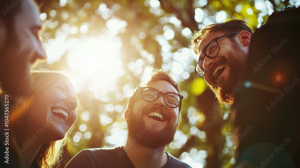 Canvas Prints Joyful People Laughing in Sunlit Outdoor Setting