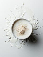 Fototapeta premium A white bowl of milk with rice in it