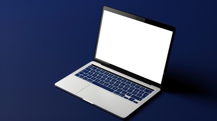 Fototapeta premium Modern Laptop with Blank Screen on Blue Background