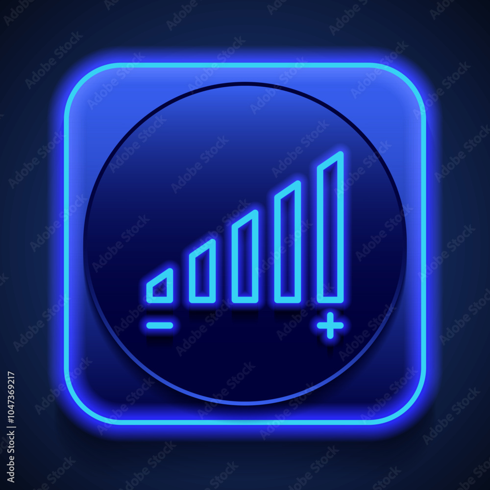 Poster audio volume simple icon vector. flat design. blue neon style on button. with shadow