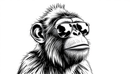 Obraz premium A stylish monkey wearing sunglasses, a suit, and a bow tie. Black-and-white image.