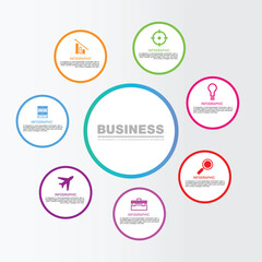 Business infographic design Circle diagram with 7 options can be used for workflow layout, diagram, annual report.