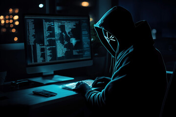 Hacker Performing Cybercrime and Online Scams Threatening Security with Malware Attacks
