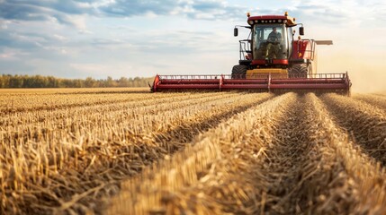Fototapeta premium Automated machinery harvesting crops in a large field