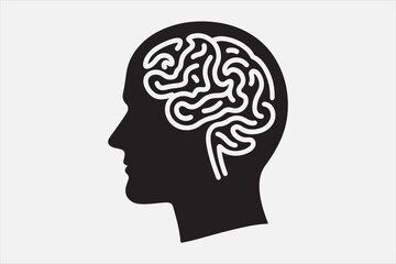 Silhouette of a human head brain  outlined