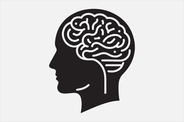 Silhouette of a human head brain  outlined