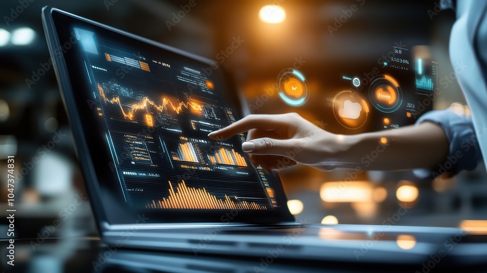 Poster data analysis on laptop screen with visualizations