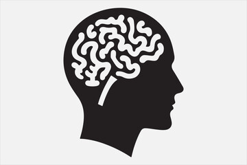 Silhouette of a human head brain  outlined