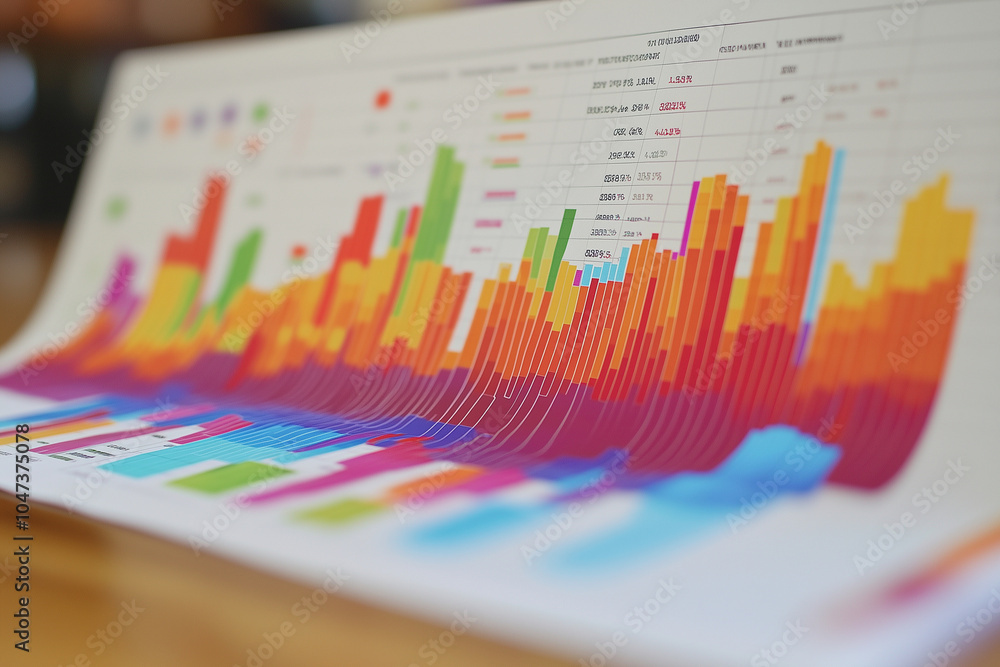 Poster colorful chart with many different colored lines and numbers. the chart is titled 