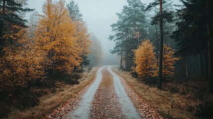 Obraz premium Serene Autumn Pathway through Golden Leaves