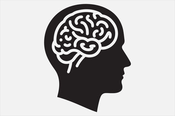 Silhouette of a human head brain  outlined