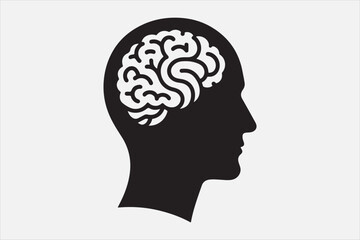 Silhouette of a human head brain  outlined