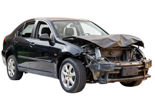 damaged black car accident vehicle isolated on a w (4) png