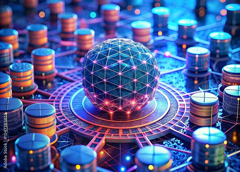 Poster digital network visualization data sphere connections technology innovation