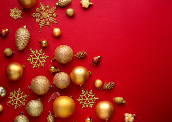 red textures with Christmas decorations