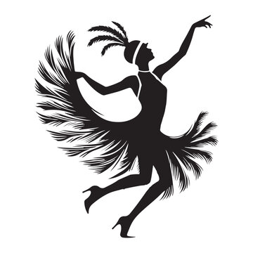 recommend clip art: 1920s Flapper Dancer  silhouette  vector black color white background 