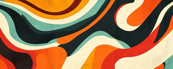 Colorful abstract background with wavy shapes and retro colors