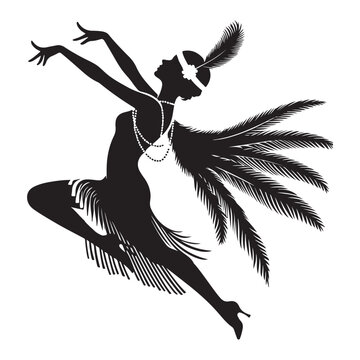 recommend clip art: 1920s Flapper Dancer  silhouette  vector black color white background 