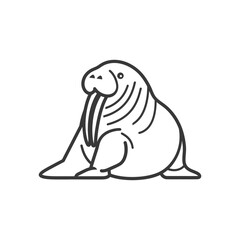 Obraz premium Line Drawing of a Sitting Walrus with a Long Tusk