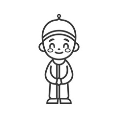 Line drawing of a smiling boy in a hat