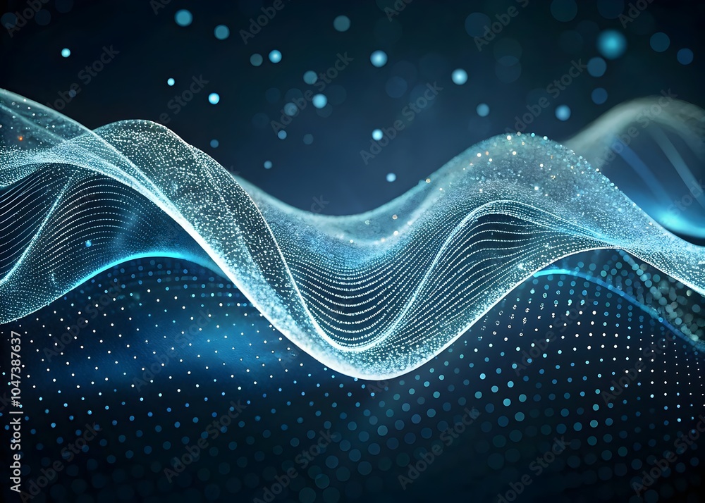 Poster dynamic flowing waves particles light effects abstract design