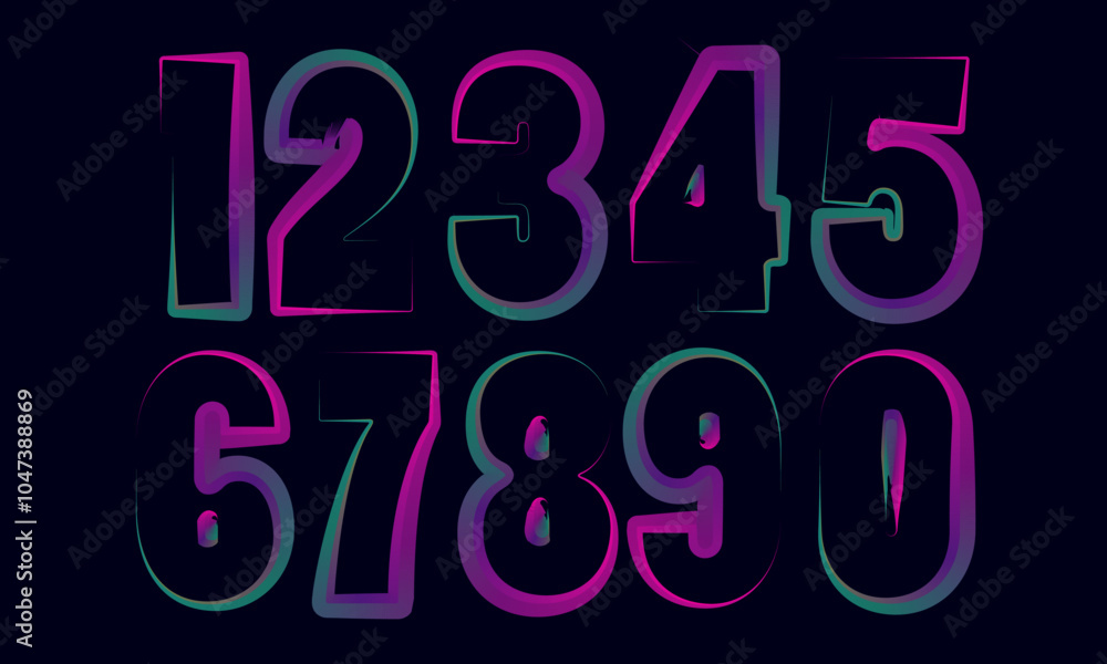 Poster 3d numbers, set numbers, gradient color number, 3d numbers vector set characters. one, two, three, f