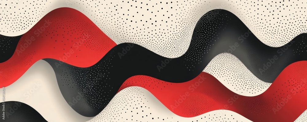 Poster abstract red and black wavy stripes creating dynamic visual effect