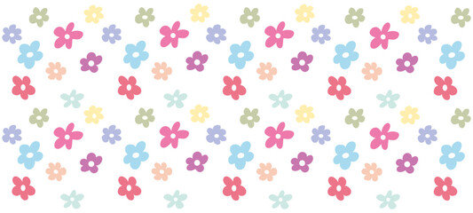 Colorful floral pattern featuring a variety of flowers on a white background, ideal for spring-themed projects or designs