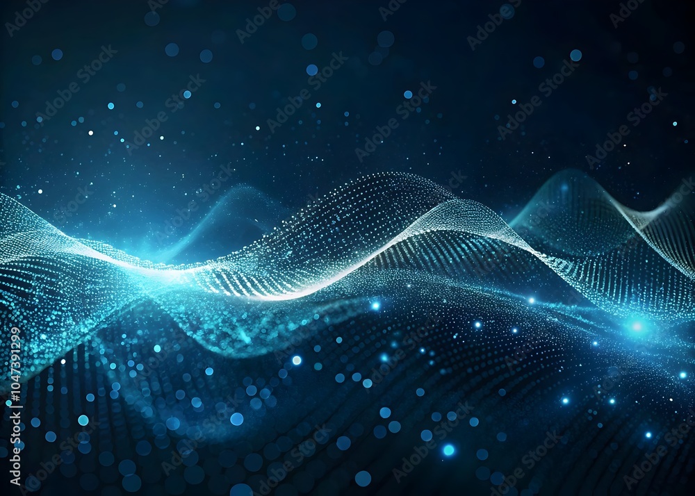 Poster dynamic flowing waves light effects particles background design