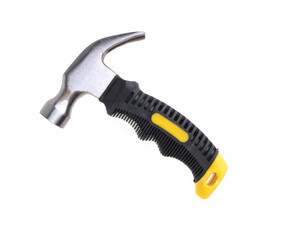 New small hammer with a black and yellow rubber handle isolated on white background