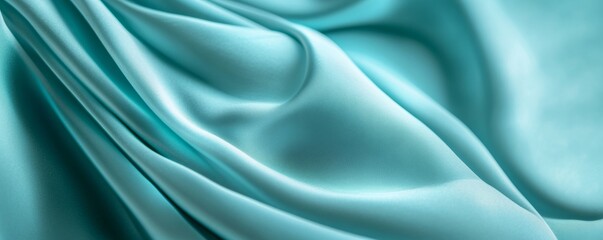 Elegant turquoise silk fabric flowing smoothly: luxurious textile background