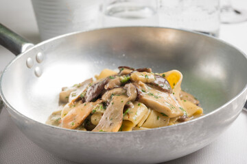 pappardelle with cep mushroom, traditional pasta recipe