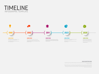 Thin straight line Infogrpahic company timeline diagram template with white background. Simple multipurpose infochart on straight time line.