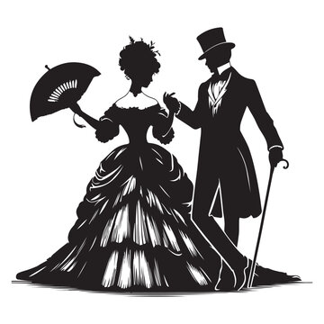 recommend clip art:  Victorian Couple  silhouette  vector black color white background 