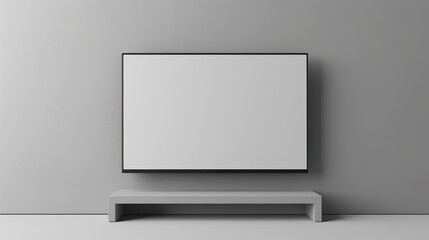 A Blank Television Screen Mounted on a Grey Wall with a Shelf Below