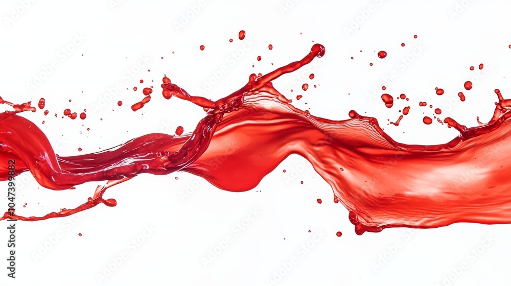 Poster red liquid splashing and forming dynamic shapes on white background